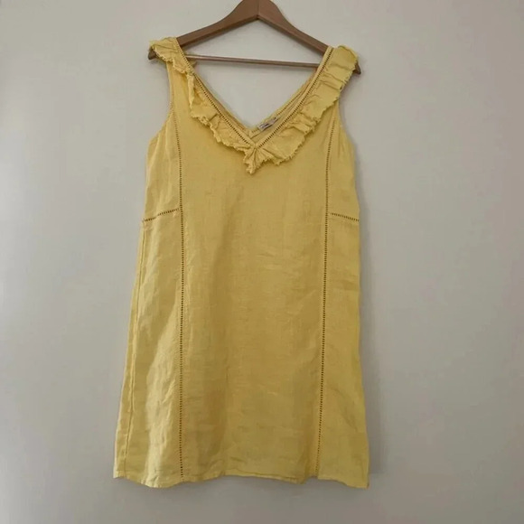 Faherty Ellis Linen Shift Dress in Marigold Yellow Size Small - Picture 1 of 7